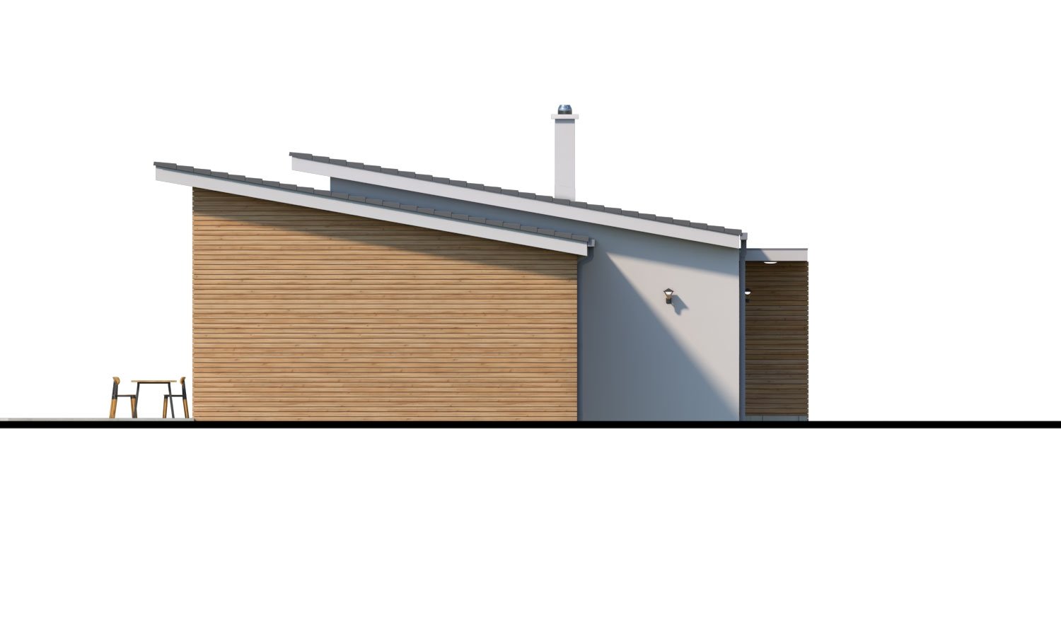 projekt malého domu s garážou, s pultovou strechou